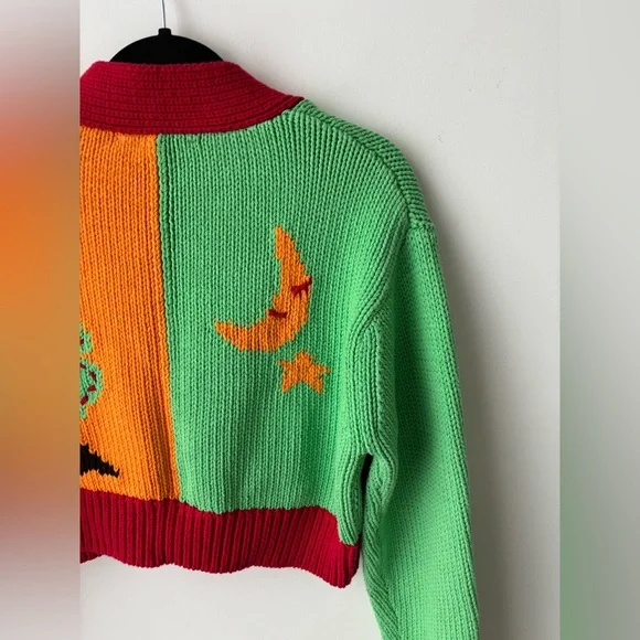 Zara Colorblock Cropped Cardigan Sweater Cottagecore Sun Moon Floral - Picture 9 of 11